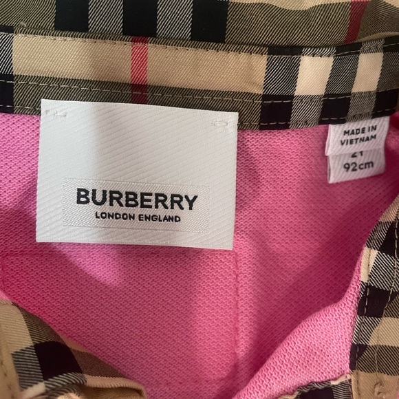 Burberry Kids Polo Dress in Pink with Plaid Collar - Picture 3 of 16